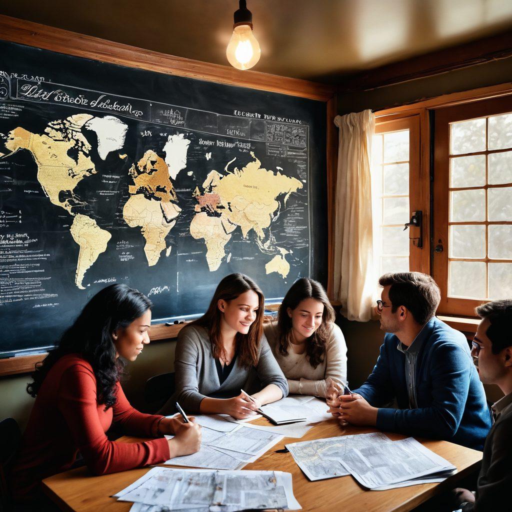 An evocative scene depicting a diverse group of journalists passionately sharing stories in a cozy editorial room filled with local news articles and photographs. A large chalkboard displays key story ideas, with maps and community events pinned around. The ambiance is warm and inviting, emphasizing the connection between storytelling and community. An open window with sunlight streaming in adds a sense of hope and inspiration. vibrant colors. cozy atmosphere. super-realistic.